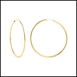 18K Gold Plated Endless Hoop Earrings High Polish Finish Tarnish Free